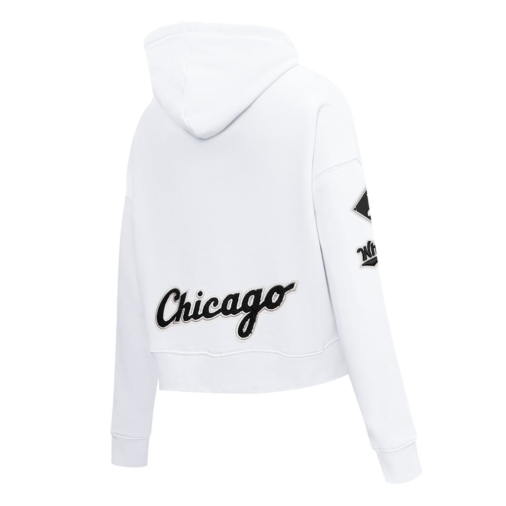 MLB CHICAGO WHITE SOX CLASSIC WOMEN'S CROPPED PULLOVER HOODIE (WHITE)