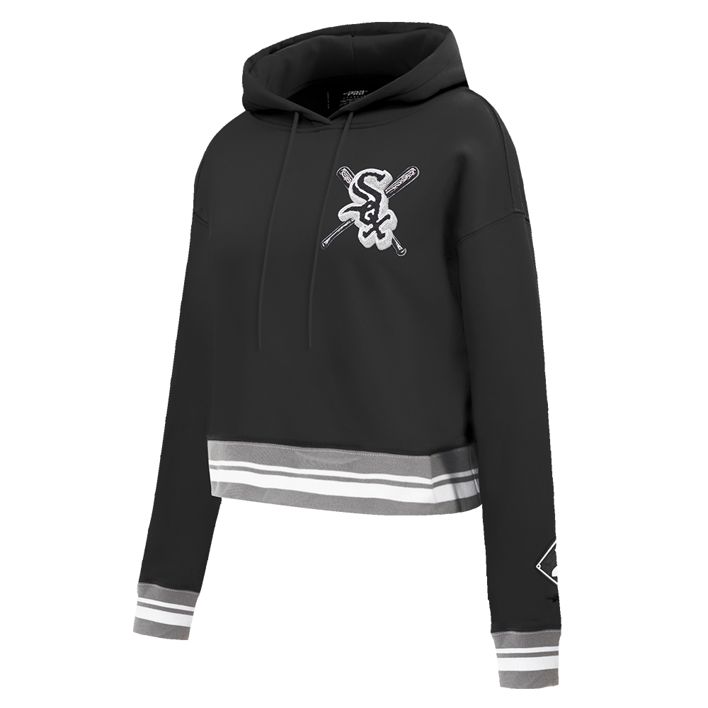 MLB CHICAGO WHITE SOX MASHUP WOMEN'S RIB CROPPED PULLOVER HOODIE (BLACK/GRAY)