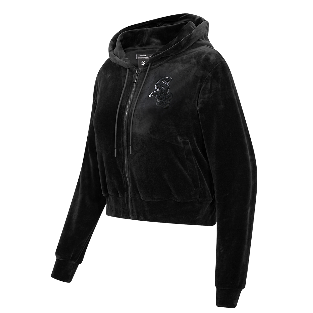 MLB CHICAGO WHITE SOX TRIPLE BLACK WOMEN'S VELOUR FULL ZIP PULLOVER HOODIE (TRIPLE BLACK)