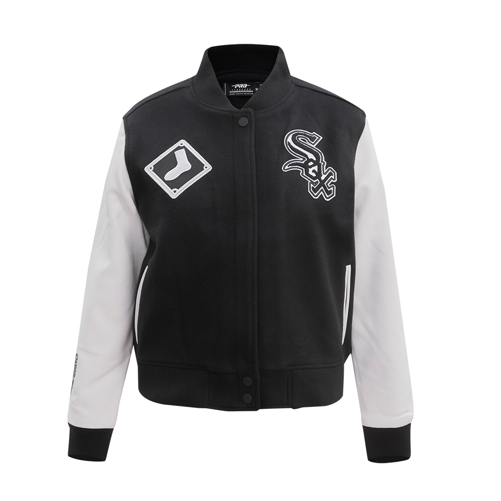 MLB CHICAGO WHITE SOX CLASSIC BLOUSON COLLÉGIAL EN LAINE POUR FEMME (NOIR/BLANC)