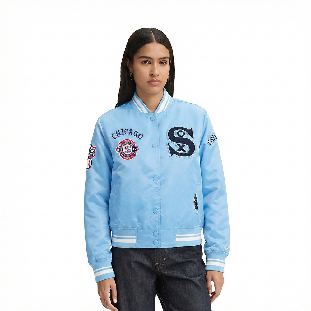 MLB CHICAGO WHITE SOX  RETRO CLASSIC WOMEN'S RIB SATIN JACKET (UNIVERSITY BLUE)