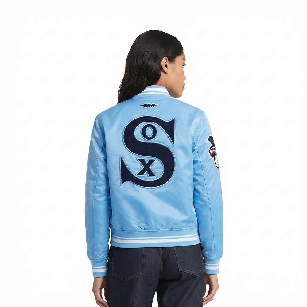 MLB CHICAGO WHITE SOX  RETRO CLASSIC WOMEN'S RIB SATIN JACKET (UNIVERSITY BLUE)