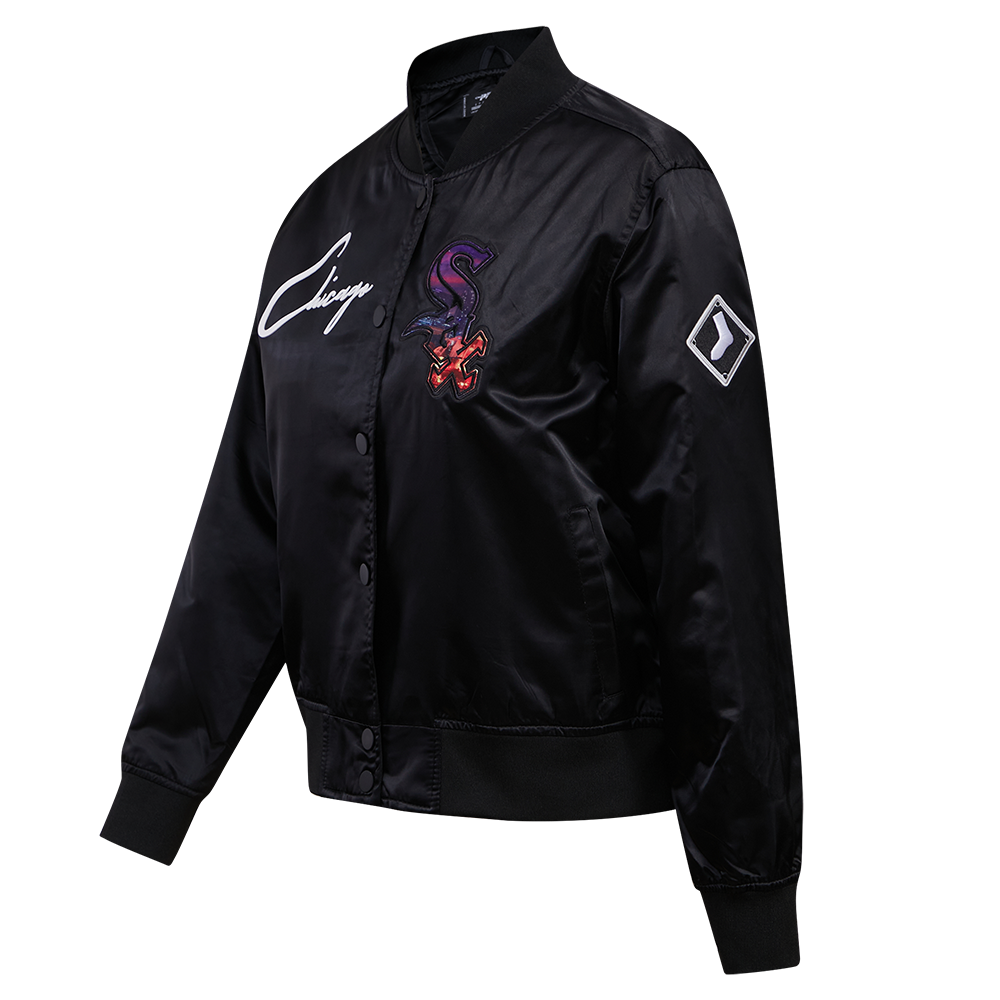 MLB CHICAGO WHITE SOX CITY SCAPE WOMEN'S SATIN JACKET (BLACK)