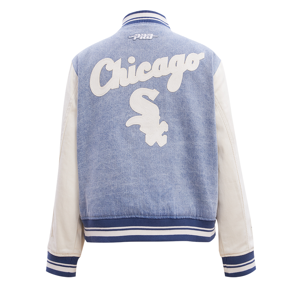 MLB CHICAGO WHITE SOX VARSITY BLUES BLOUSON COLLÉGIAL EN DENIM POUR FEMME (DENIM/LIN)