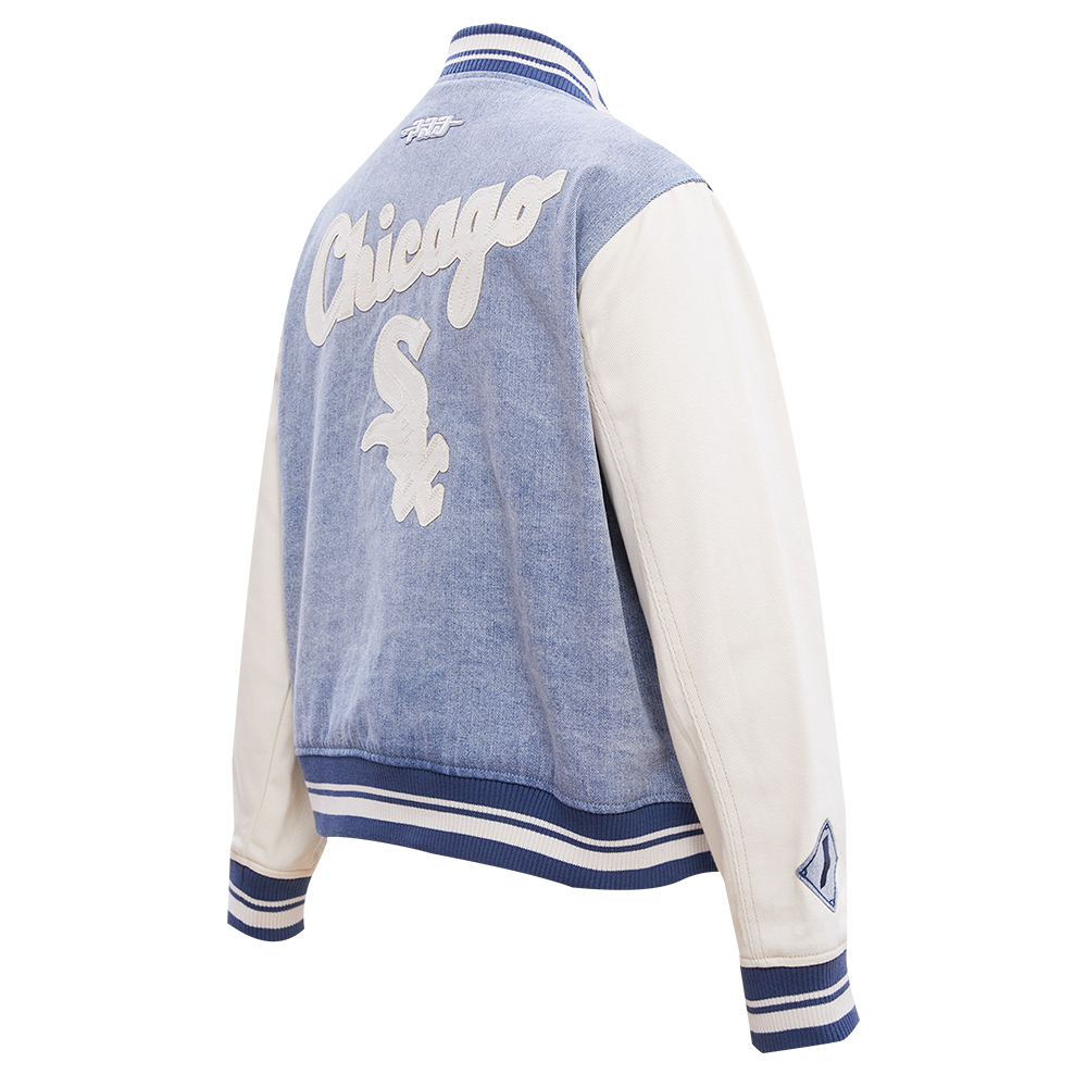 MLB CHICAGO WHITE SOX VARSITY BLUES BLOUSON COLLÉGIAL EN DENIM POUR FEMME (DENIM/LIN)