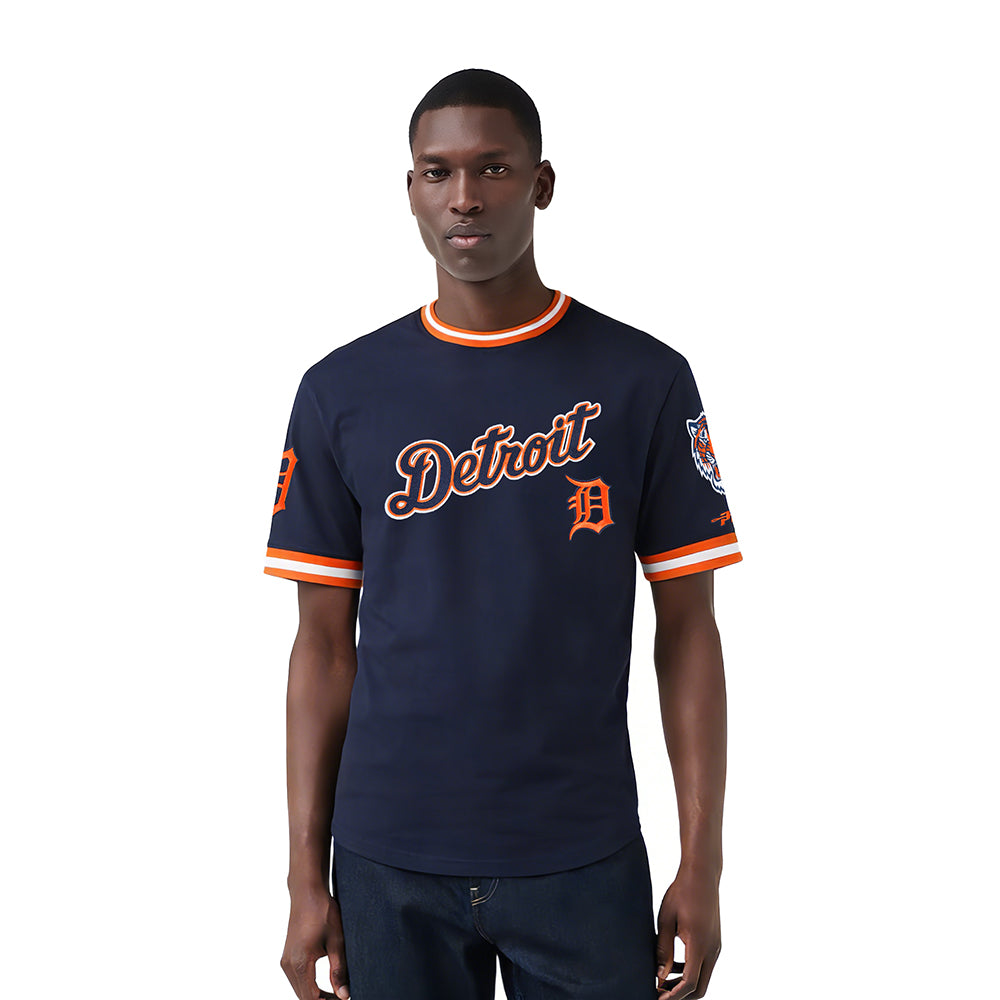 MLB DETROIT TIGERS CLASSIC CHENILLE HAUT EN MAILLE DOUBLE POUR HOMME (MARINE MINUIT/ORANGE)
