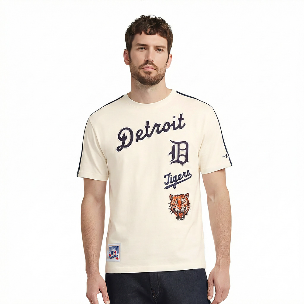 MLB DETROIT TIGERS RETRO CLASSICS HAUT EN JERSEY SIMPLE À BANDES POUR HOMME (COQUILLE D'ŒUF/MARINE MINUIT)