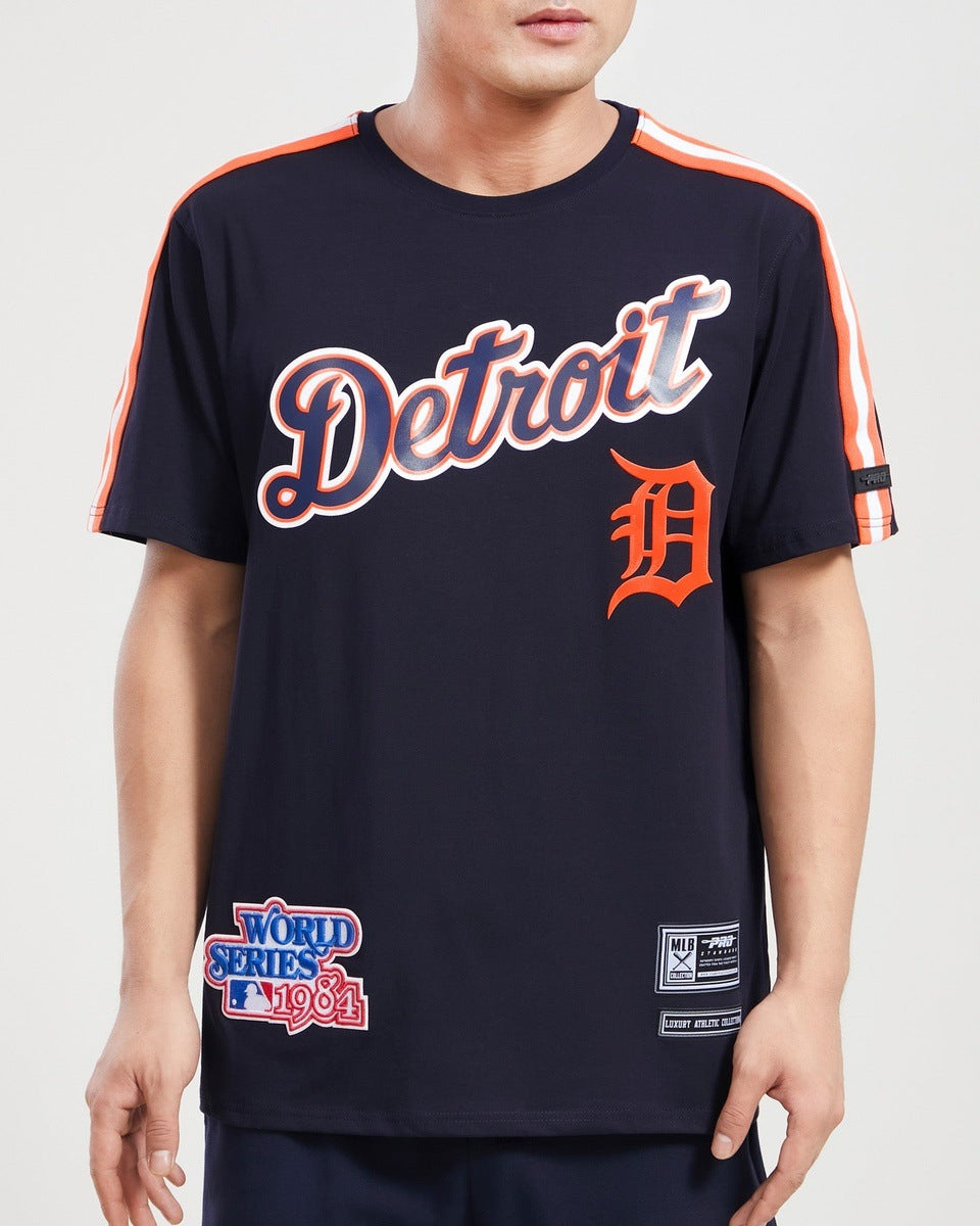 MLB DETROIT TIGERS HAUT PRO TEAM À BANDES ET À LOGO POUR HOMME (MARINE MINUIT/ORANGE)
