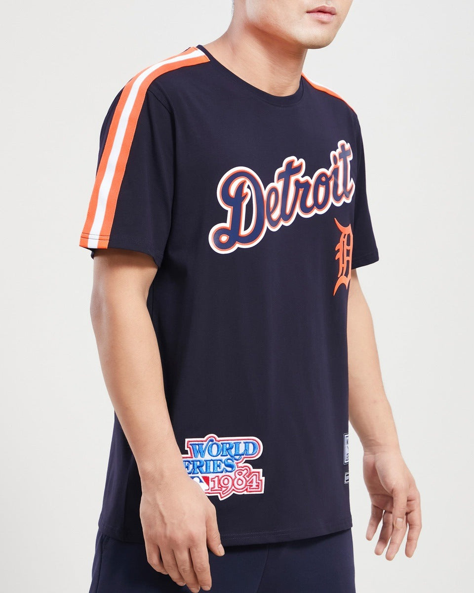 MLB DETROIT TIGERS HAUT PRO TEAM À BANDES ET À LOGO POUR HOMME (MARINE MINUIT/ORANGE)