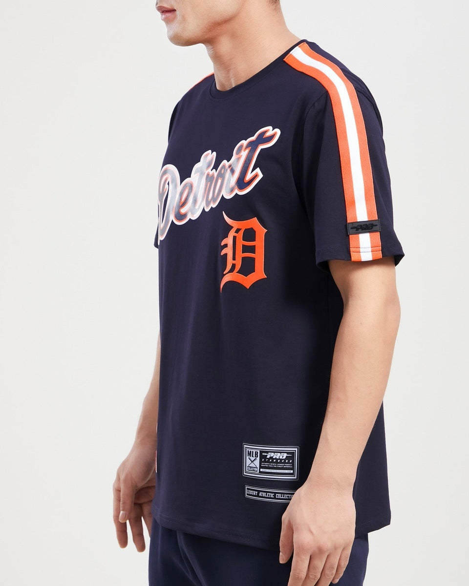 MLB DETROIT TIGERS HAUT PRO TEAM À BANDES ET À LOGO POUR HOMME (MARINE MINUIT/ORANGE)