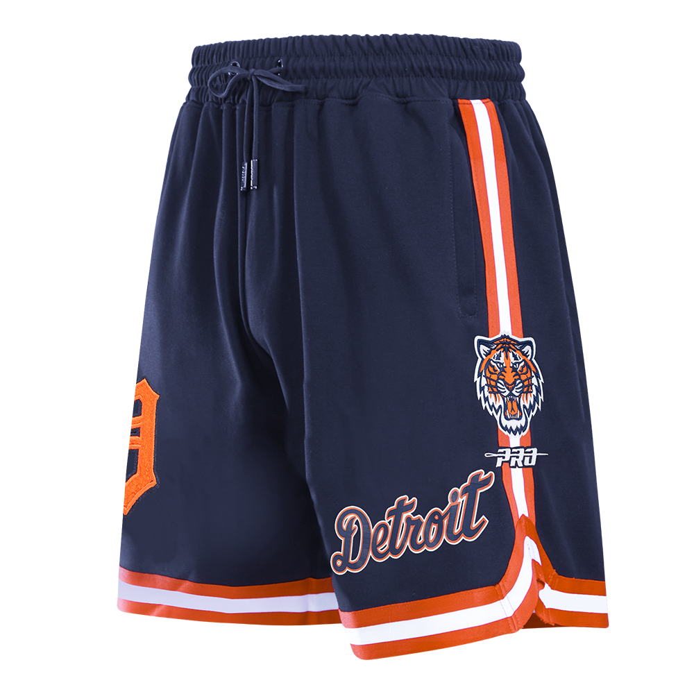 MLB DETROIT TIGERS CLASSIC CHENILLE SHORT PRO EN MAILLE DOUBLE POUR HOMME (MARINE MINUIT/ORANGE)