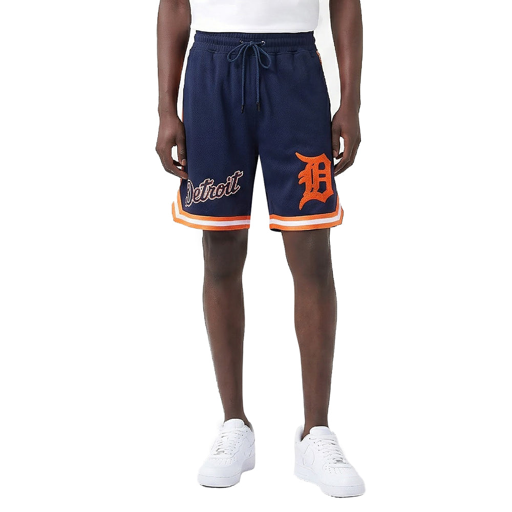 MLB DETROIT TIGERS CLASSIC CHENILLE SHORT PRO EN MAILLE DOUBLE POUR HOMME (MARINE MINUIT/ORANGE)