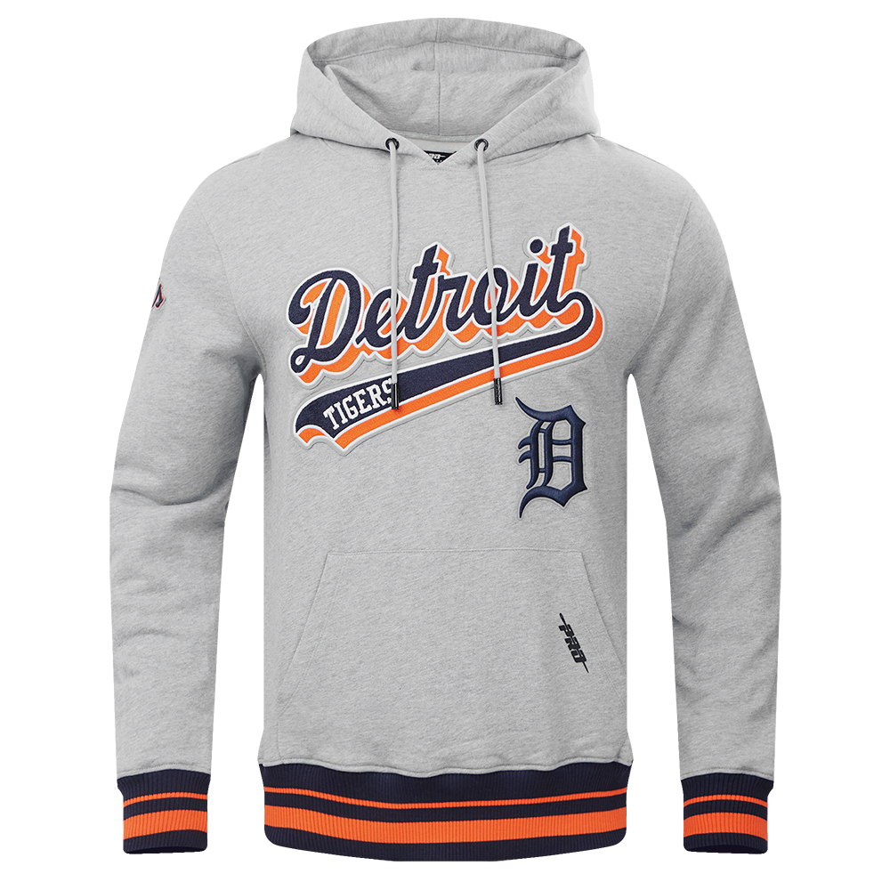 MLB DETROIT TIGERS SCRIPT TAIL MEN'S RIB FLC PO HOODIE (HEATHER GREY/MIDNIGHT NAVY/ORANGE)