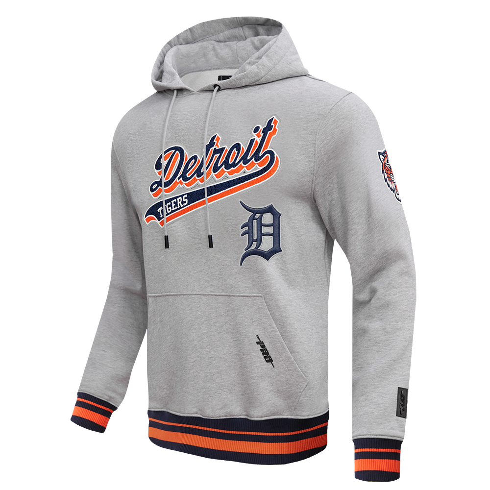 MLB DETROIT TIGERS SCRIPT TAIL MEN'S RIB FLC PO HOODIE (HEATHER GREY/MIDNIGHT NAVY/ORANGE)