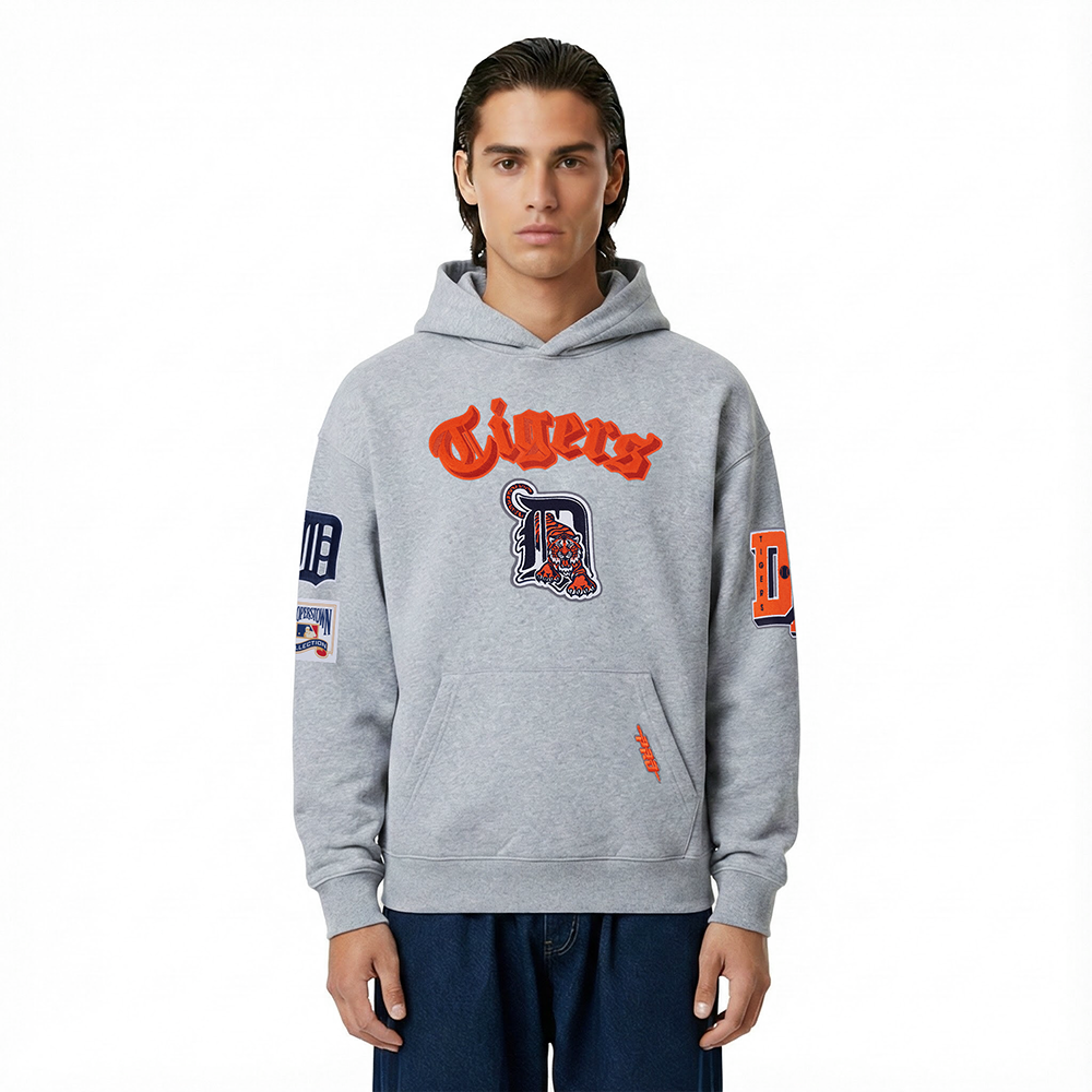 MLB DETROIT TIGERS BEST OF CHANDAIL À CAPUCHON EN MOLLETON À ÉPAULES TOMBANTES POUR HOMME (GRIS CHINÉ FONCÉ)