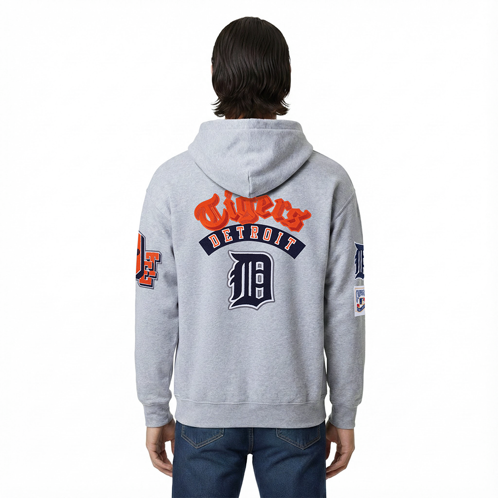 MLB DETROIT TIGERS BEST OF CHANDAIL À CAPUCHON EN MOLLETON À ÉPAULES TOMBANTES POUR HOMME (GRIS CHINÉ FONCÉ)