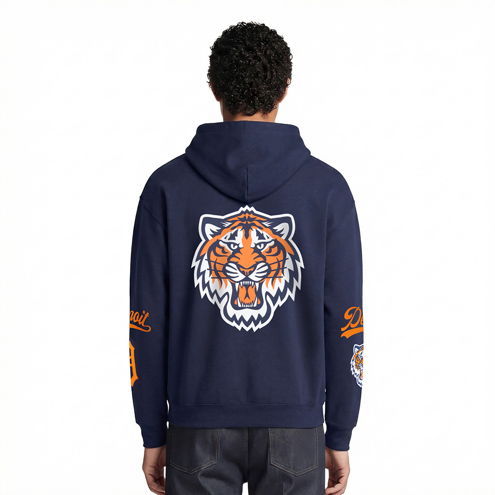 MLB DETROIT TIGERS LIVING LARGE CHANDAIL À CAPUCHON EN MOLLETON À ÉPAULES TOMBANTES POUR HOMME (MARINE MINUIT)