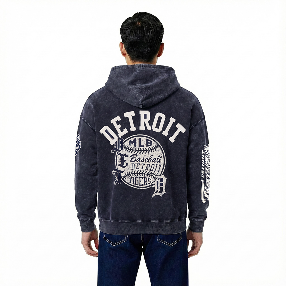 MLB DETROIT TIGERS STREET TEAM MEN'S ENZYME WASH DS FT PO HOODIE (WASHED MIDNIGHT NAVY)