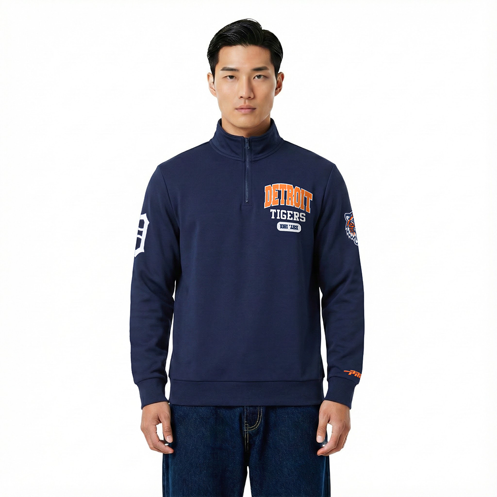 MLB DETROIT TIGERS CITY ARCH HAUT EN MOLLETON À GLISSIÈRE AU QUART POUR HOMME (MARINE MINUIT)