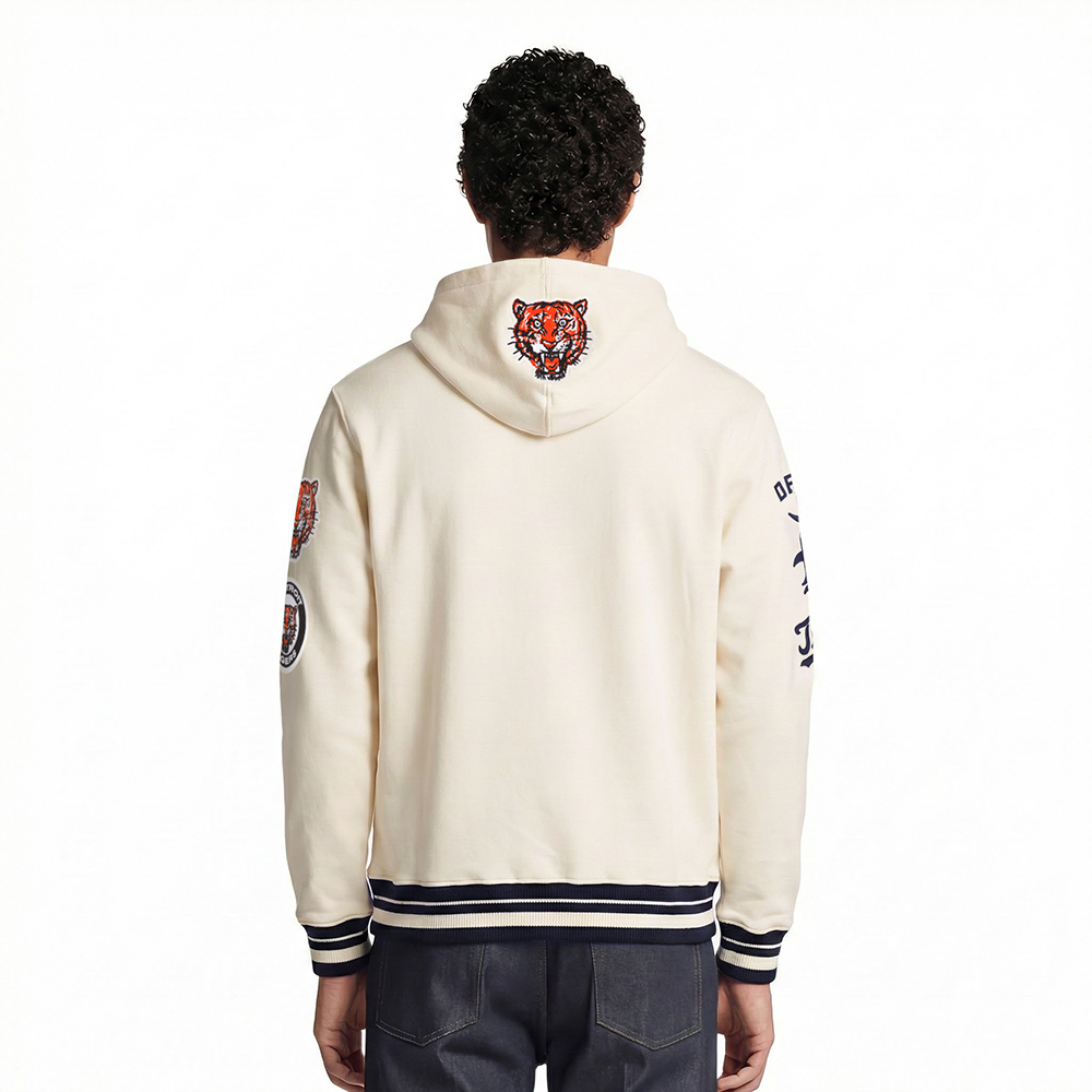 MLB DETROIT TIGERS RETRO CLASSICS CHANDAIL À CAPUCHON EN MOLLETON CÔTELÉ POUR HOMME (COQUILLE D'ŒUF/MARINE MINUIT)