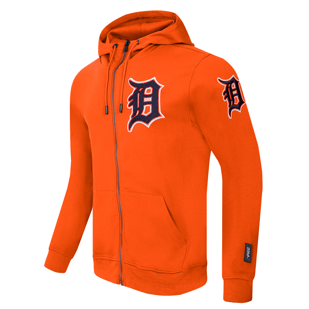 MLB DETROIT TIGERS CLASSIC CHENILLE MEN'S FULL ZIP PULLOVER HOODIE (ORANGE)