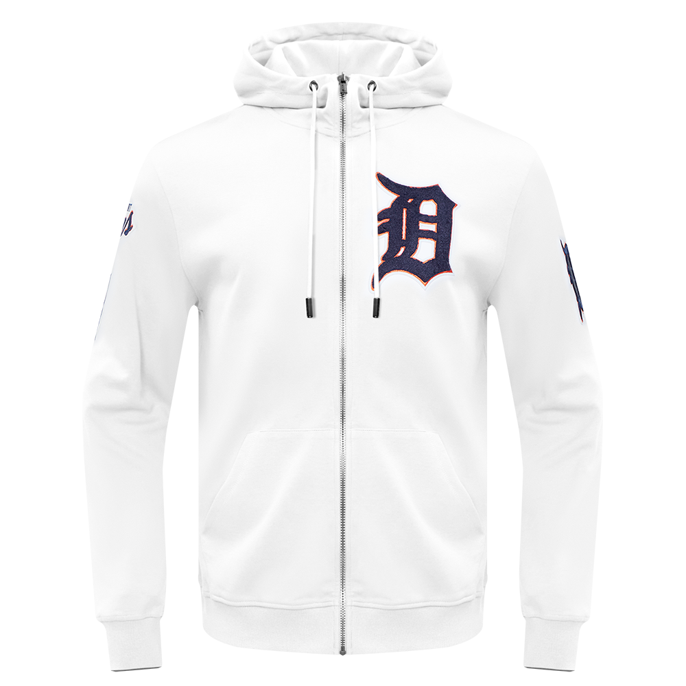 MLB DETROIT TIGERS CLASSIC CHENILLE CHANDAIL À CAPUCHON À GLISSIÈRE POUR HOMME (BLANC)