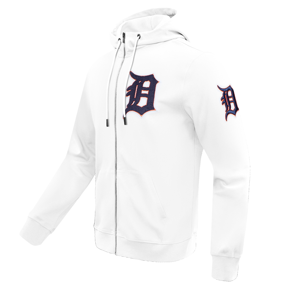 MLB DETROIT TIGERS CLASSIC CHENILLE MEN'S FULL ZIP PULLOVER HOODIE (WHITE)