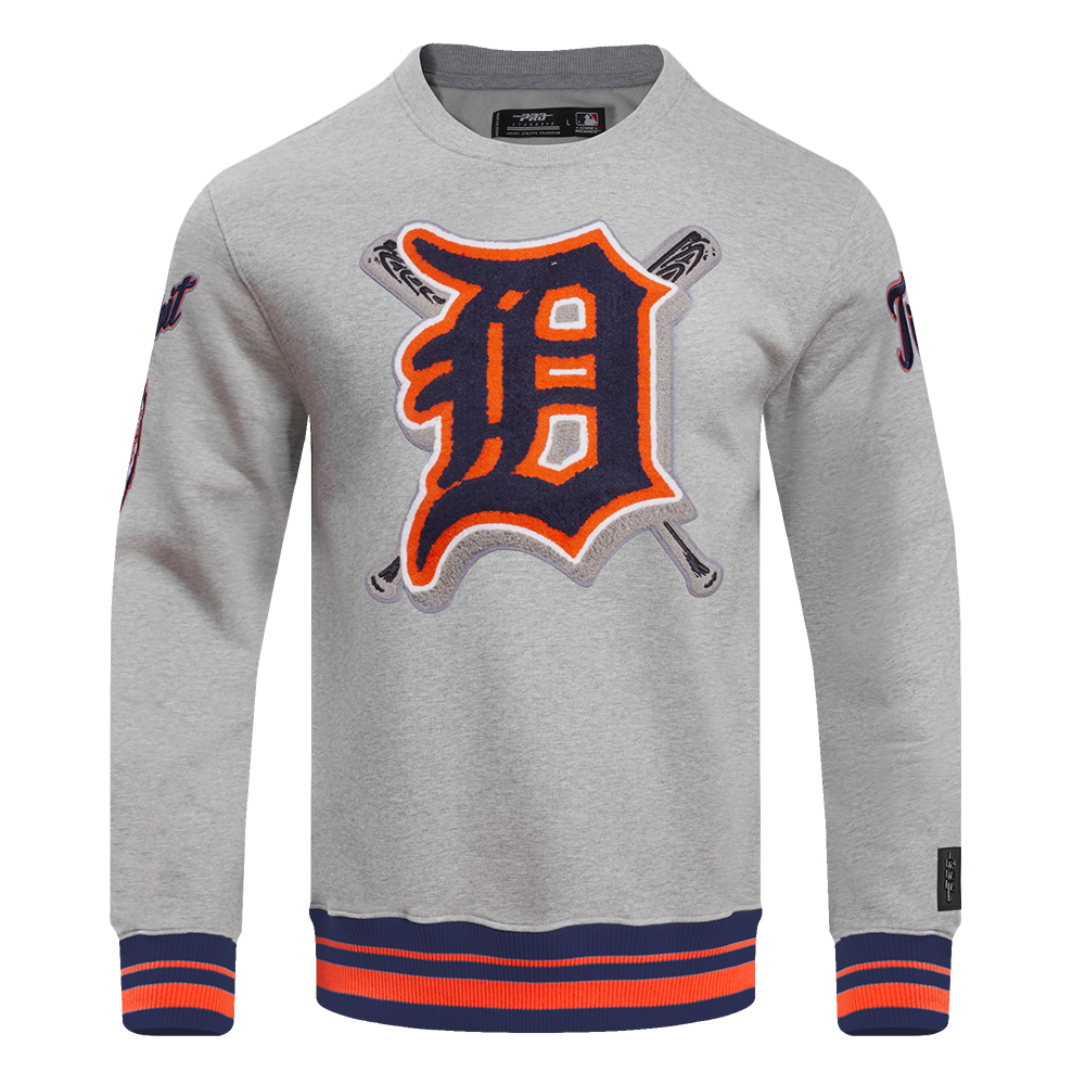 MLB DETROIT TIGERS MASH UP MEN'S RIB FLC CREWNECK (HEATHER GREY/MIDNIGHT NAVY/ORANGE)