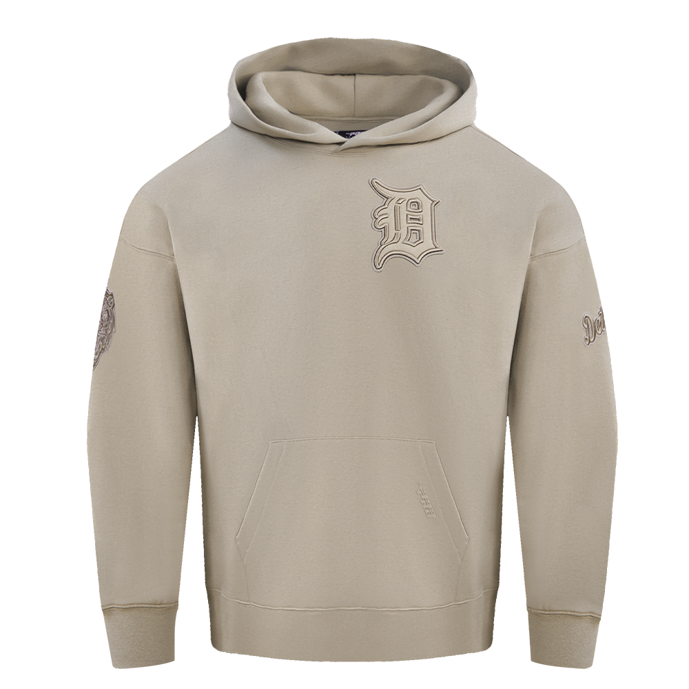 MLB DETROIT TIGERS NEUTRAL DROP SHOULDER MEN'S PULLOVER HOODIE (TAUPE)