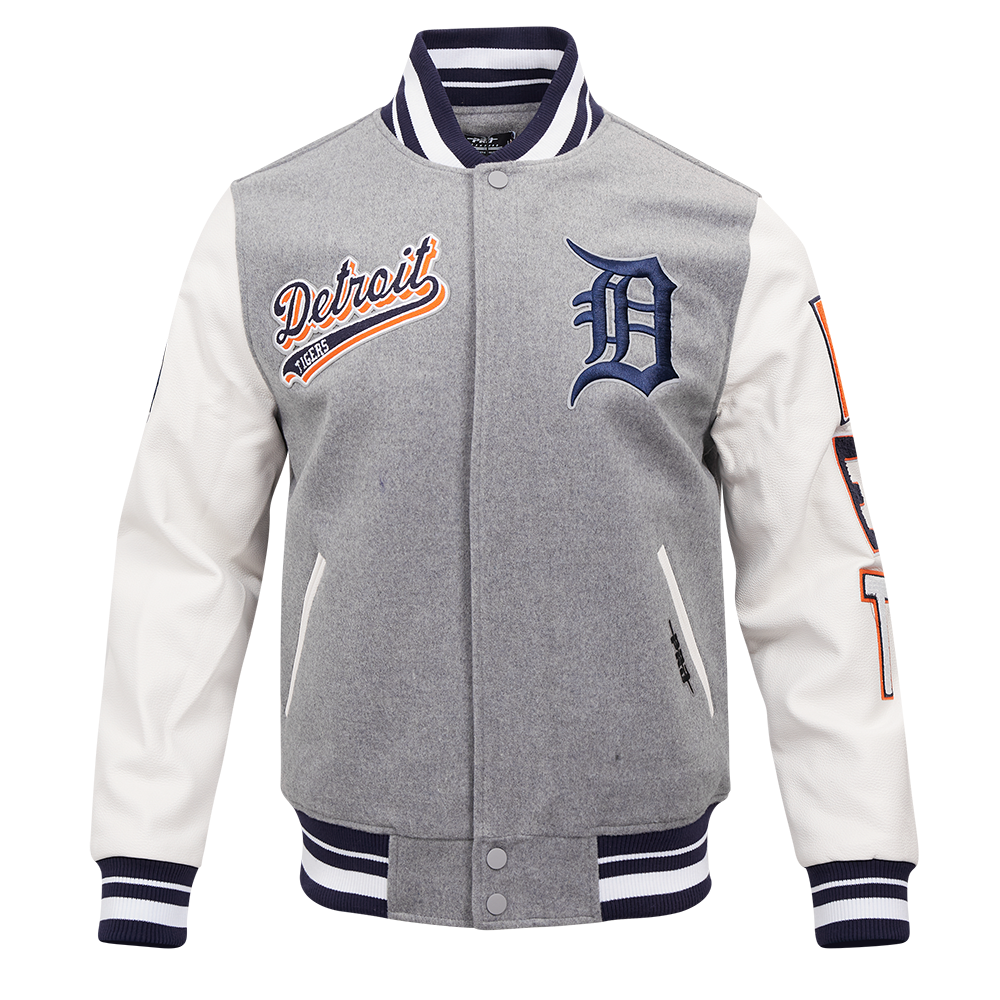 MLB DETROIT TIGERS SCRIPT TAIL BLOUSON COLLÉGIAL POUR HOMME (GRIS CHINÉ/BLANC/MARINE MINUIT)