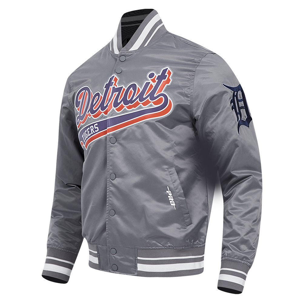 MLB DETROIT TIGERS SCRIPT TAIL MEN'S SATIN JACKET (GRAY)