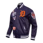 MLB DETROIT TIGERS LETTERMAN BLOUSON EN SATIN POUR HOMME (MARINE MINUIT)