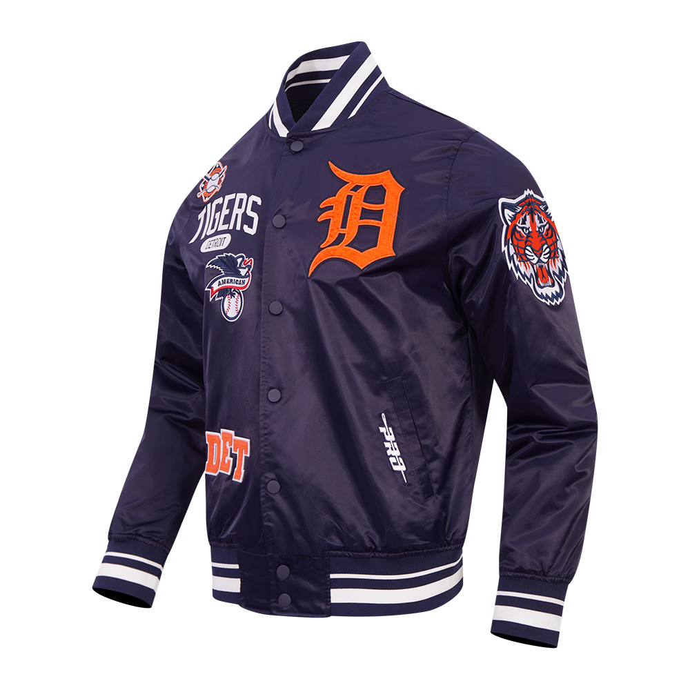MLB DETROIT TIGERS LETTERMAN BLOUSON EN SATIN POUR HOMME (MARINE MINUIT)