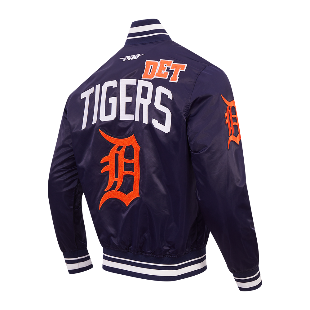 MLB DETROIT TIGERS LETTERMAN BLOUSON EN SATIN POUR HOMME (MARINE MINUIT)
