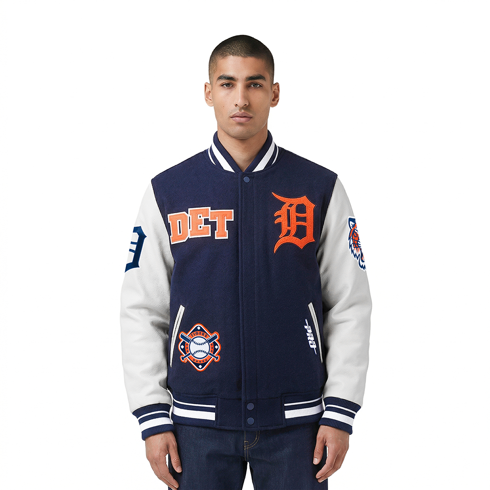 MLB DETROIT TIGERS LETTERMAN BLOUSON COLLÉGIAL POUR HOMME (MARINE MINUIT/BLANC)