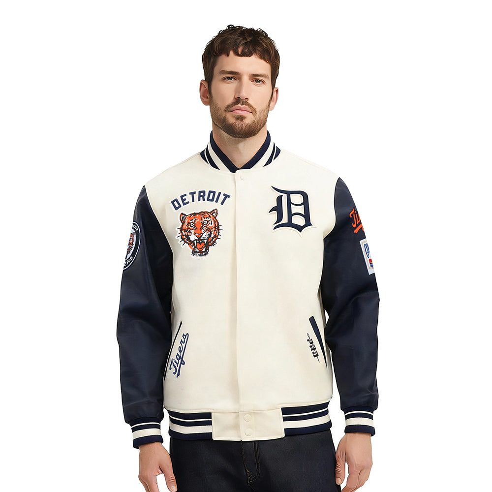 MLB DETROIT TIGERS RETRO CLASSICS MEN'S RIB WOOL VARSITY JACKET (EGGSHELL/ MIDNIGHT NAVY)