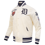 MLB DETROIT TIGERS RETRO CLASSICS BLOUSON PRO EN SATIN À BORDS CÔTELÉS TEINTS EN FIL POUR HOMME (COQUILLE D'ŒUF/MARINE MINUIT)
