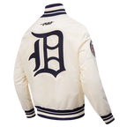 MLB DETROIT TIGERS RETRO CLASSICS BLOUSON PRO EN SATIN À BORDS CÔTELÉS TEINTS EN FIL POUR HOMME (COQUILLE D'ŒUF/MARINE MINUIT)