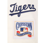MLB DETROIT TIGERS RETRO CLASSICS BLOUSON PRO EN SATIN À BORDS CÔTELÉS TEINTS EN FIL POUR HOMME (COQUILLE D'ŒUF/MARINE MINUIT)
