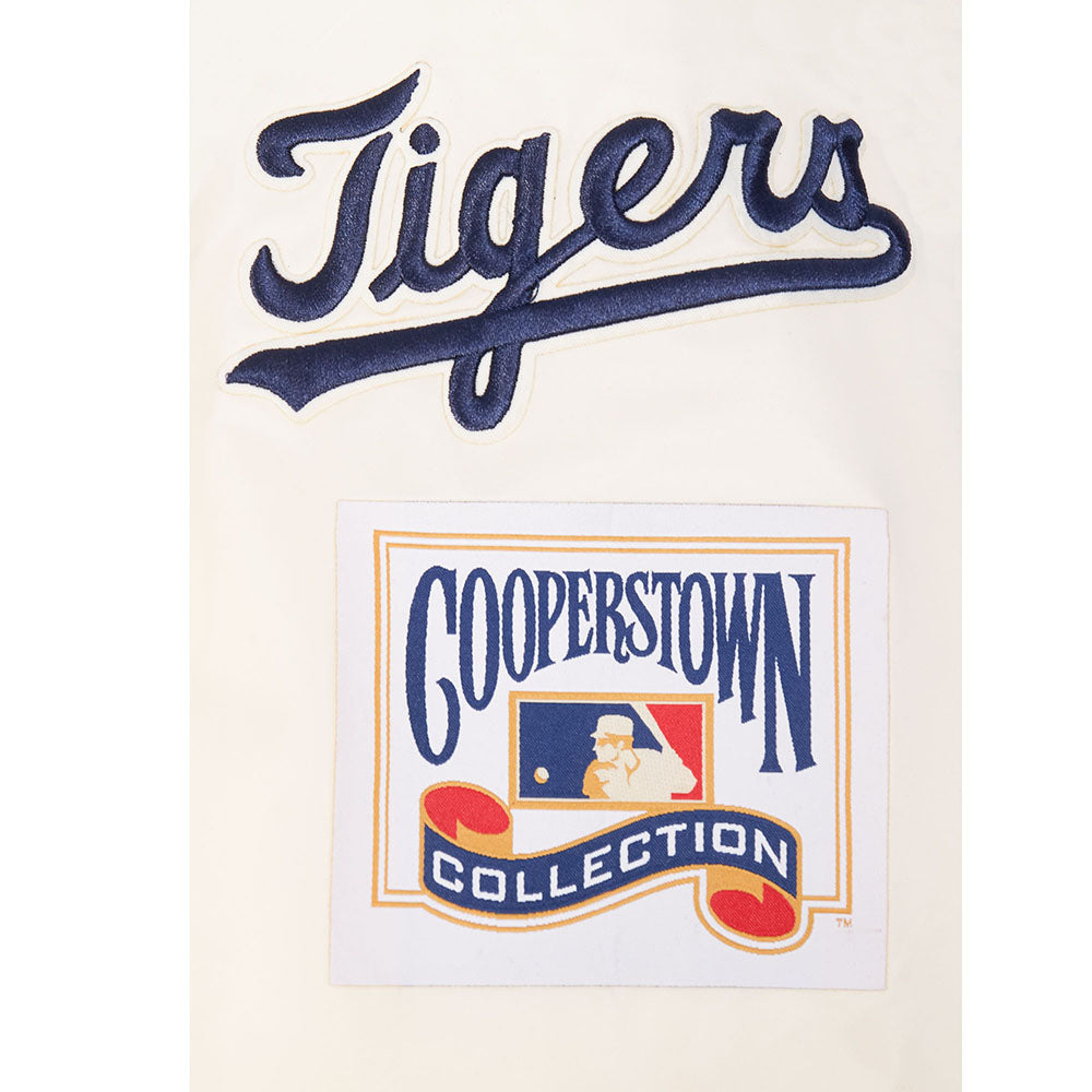 MLB DETROIT TIGERS RETRO CLASSICS BLOUSON PRO EN SATIN À BORDS CÔTELÉS TEINTS EN FIL POUR HOMME (COQUILLE D'ŒUF/MARINE MINUIT)