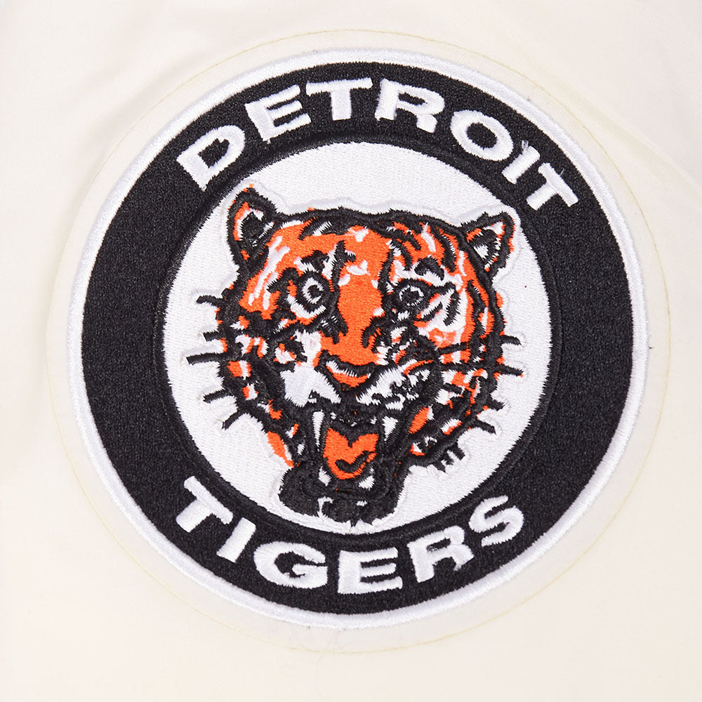 MLB DETROIT TIGERS RETRO CLASSICS BLOUSON PRO EN SATIN À BORDS CÔTELÉS TEINTS EN FIL POUR HOMME (COQUILLE D'ŒUF/MARINE MINUIT)