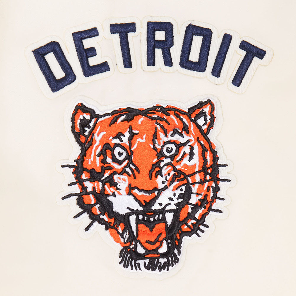 MLB DETROIT TIGERS RETRO CLASSICS BLOUSON PRO EN SATIN À BORDS CÔTELÉS TEINTS EN FIL POUR HOMME (COQUILLE D'ŒUF/MARINE MINUIT)