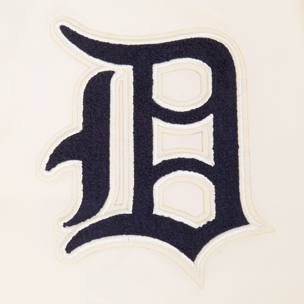 MLB DETROIT TIGERS RETRO CLASSICS BLOUSON PRO EN SATIN À BORDS CÔTELÉS TEINTS EN FIL POUR HOMME (COQUILLE D'ŒUF/MARINE MINUIT)