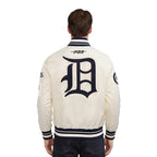 MLB DETROIT TIGERS RETRO CLASSICS BLOUSON PRO EN SATIN À BORDS CÔTELÉS TEINTS EN FIL POUR HOMME (COQUILLE D'ŒUF/MARINE MINUIT)