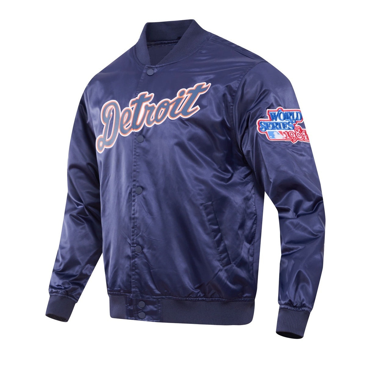 MLB DETROIT TIGERS BIG LOGO WORLD SERIES MEN'S SATIN JACKET (MIDNIGHT NAVY)