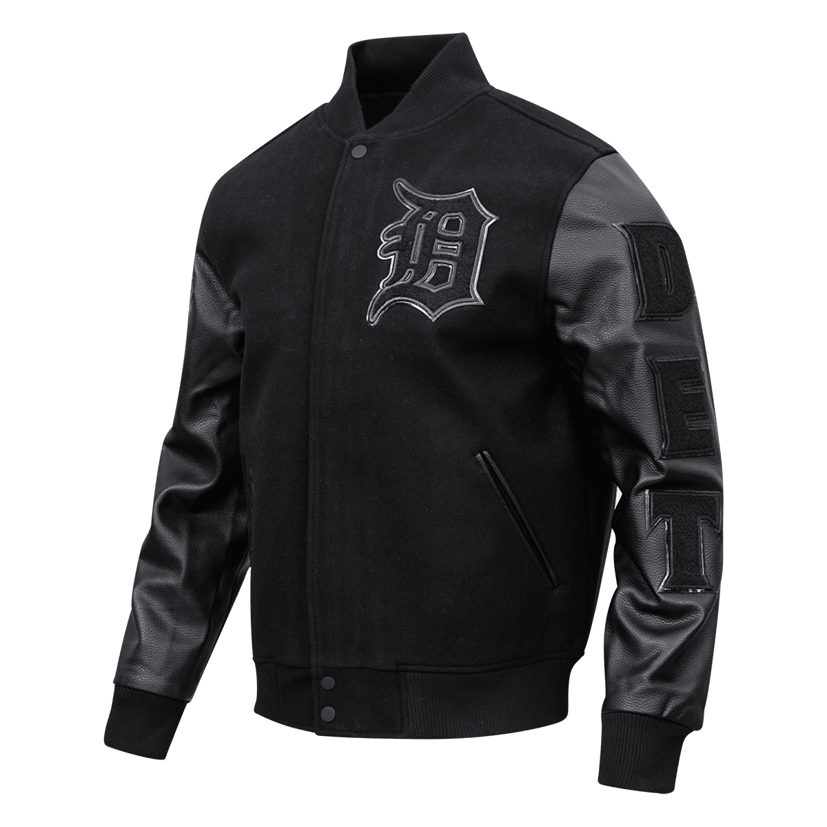 MLB DETROIT TIGERS TRIPLE BLACK LOGO MEN'S VARSITY JACKET (BLACK)