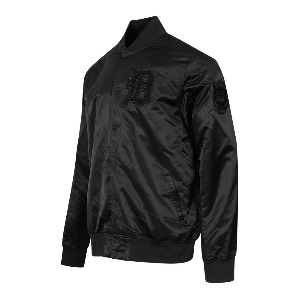 MLB DETROIT TIGERS TRIPLE BLACK LOGO MEN'S SATIN JACKET (BLACK)