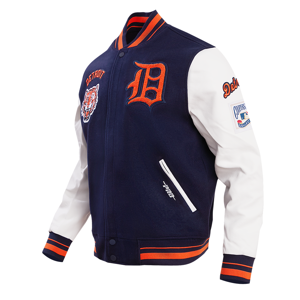 MLB DETROIT TIGERS RETRO CLASSIC MEN'S RIB WOOL VARSITY JACKET (MIDNIGHT NAVY/ORANGE/ MIDNIGHT)