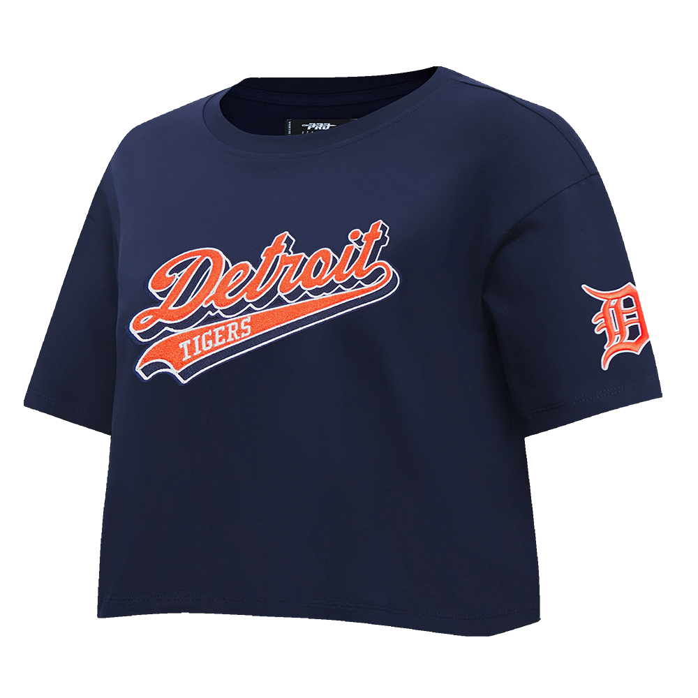 MLB DETROIT TIGERS SCRIPT TAIL WOMEN'S SINGLE JERSEY BOXY TOP (MIDNIGHT NAVY)
