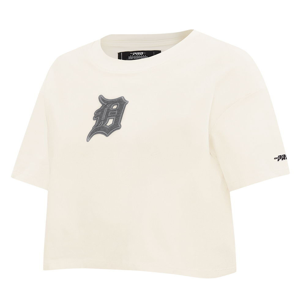 MLB DETROIT TIGERS REVERSE FRENCH TERRY WOMEN'S SINGLE JERSEY BOXY TOP (EGGSHELL)